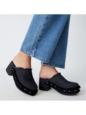 ZARA Denim Black Clogs with studs Jean Mules Slides Shoes Sz 36 EU, US 6